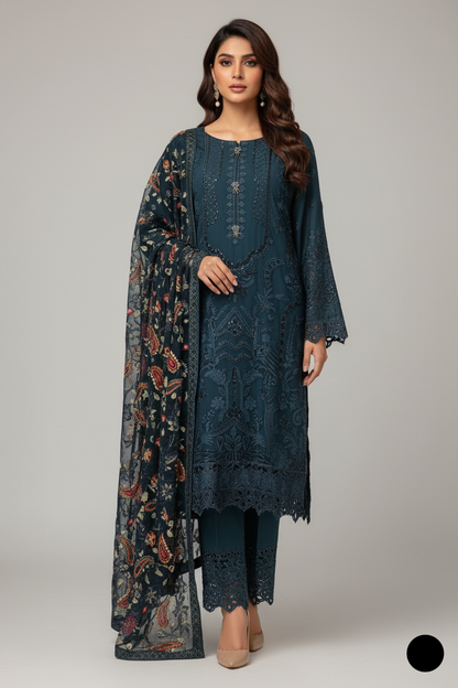 ABS 3102 Pakistani women's chiffon outfit with chiffon dupatta detail view