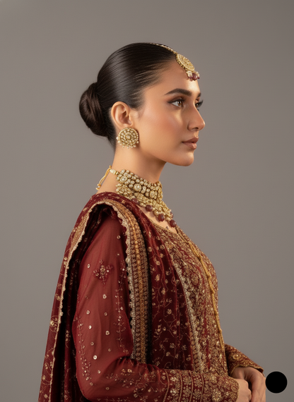 ABL 3864 Pakistani women's chiffon long maxi formal outfit detail view