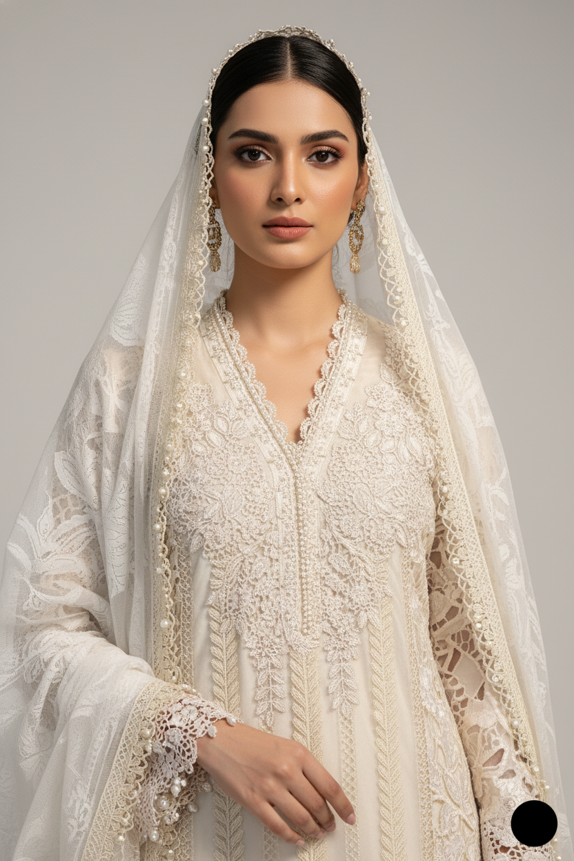 ABL 3999 Pakistani women's organza A-Line semi-formal outfit detail view