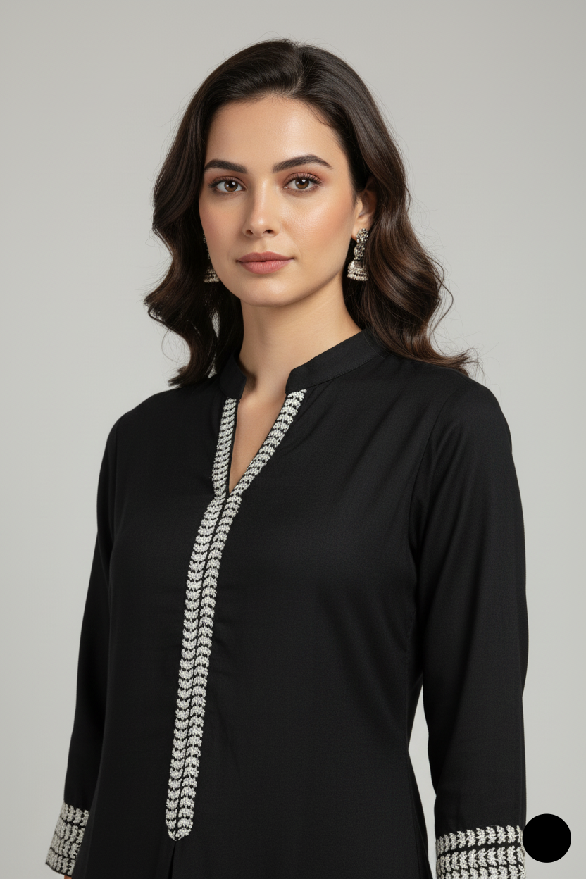 Black lawn Pakistani women's A-Line casual shirt side view