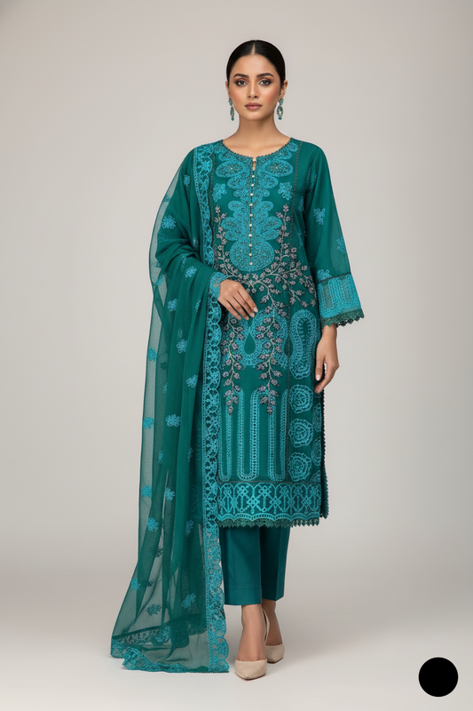 Chiffon straight shirt plazo sea green - Pakistani women's party wear with viscose plazo and chiffon dupatta front view