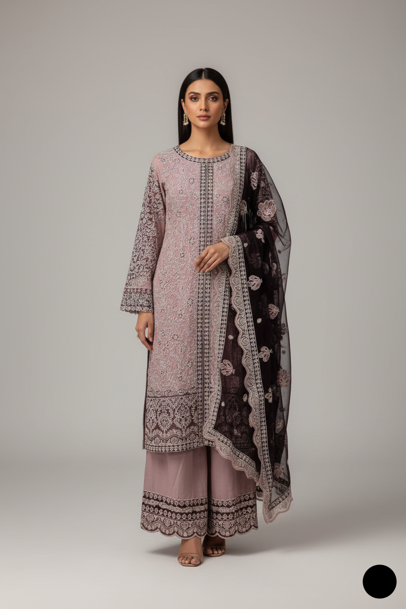 Chiffon straight shirt plazo ABS 3291 - Pakistani women's party wear with grip plazo front view