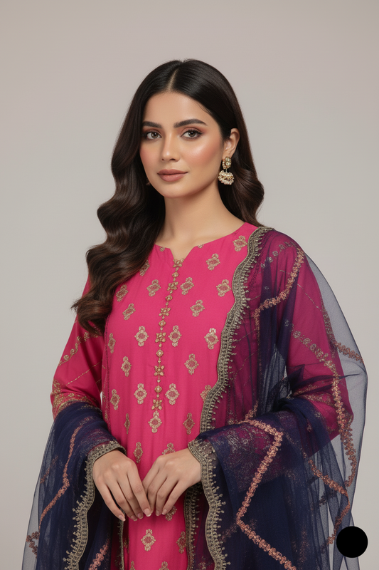 PNW 6310 chiffon Pakistani women's straight shirt with plazo side view