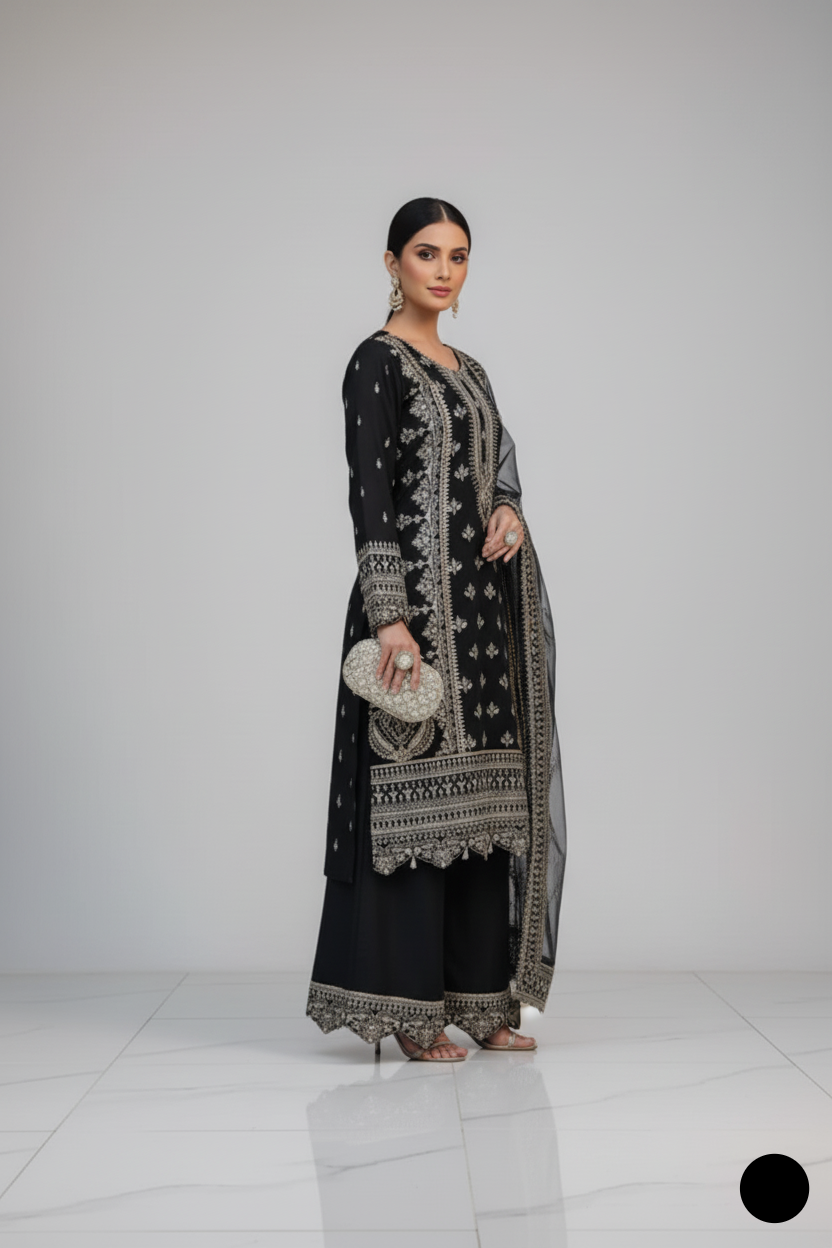 ABS 3050 Pakistani women's chiffon plazo outfit detail view
