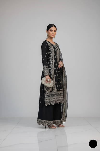 ABS 3050 Pakistani women's chiffon plazo outfit detail view