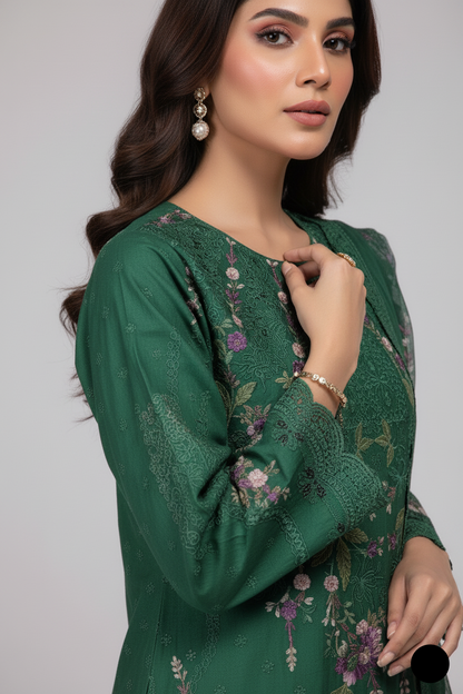 Green organza Pakistani women's A-Line shirt side view