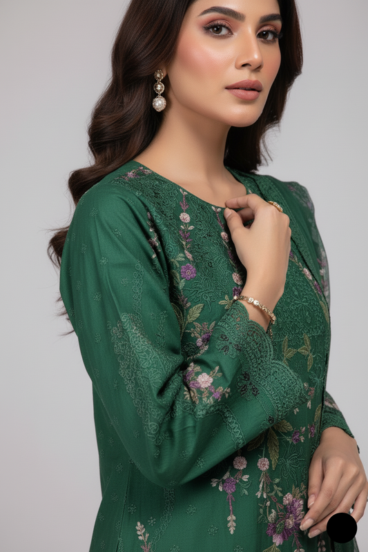 Green organza Pakistani women's A-Line shirt side view