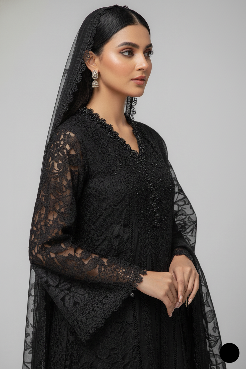 ABL 3999 Pakistani women's organza A-Line formal outfit detail view