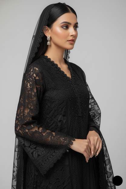 ABL 3999 Pakistani women's organza A-Line formal outfit detail view