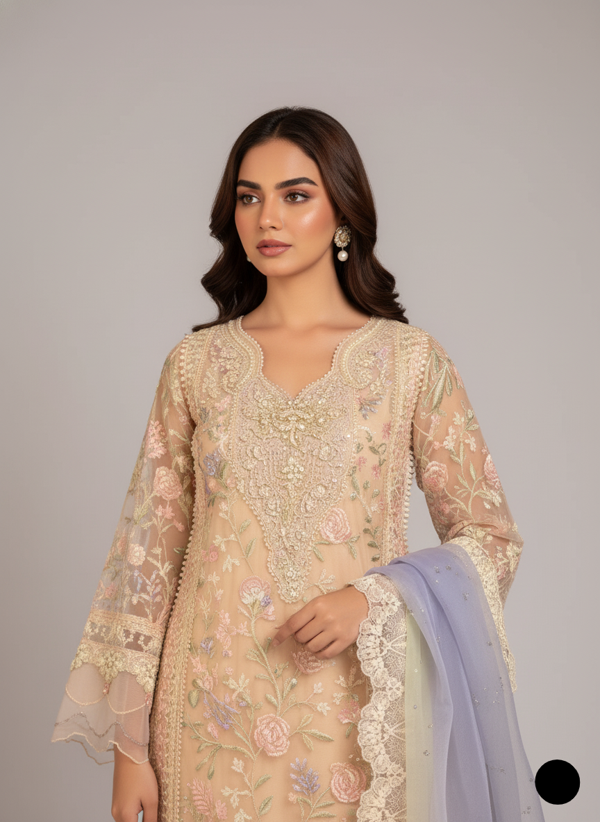 ABL 3985 Pakistani women's organza outfit back view