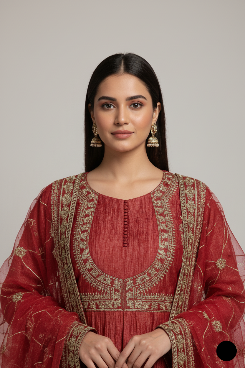ABL 3886 crush masuri Pakistani women's A-Line outfit with viscose trouser side view
