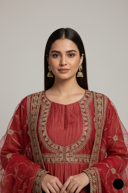 ABL 3886 crush masuri Pakistani women's A-Line outfit with viscose trouser side view