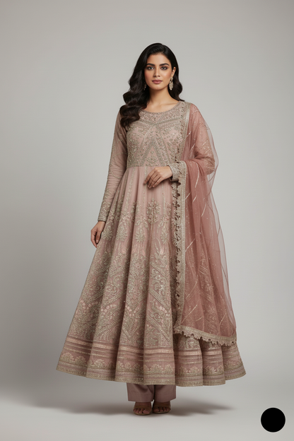 Chiffon long maxi ABS 3146 - Pakistani women's luxury formal wear with grip trouser and organza dupatta front view
