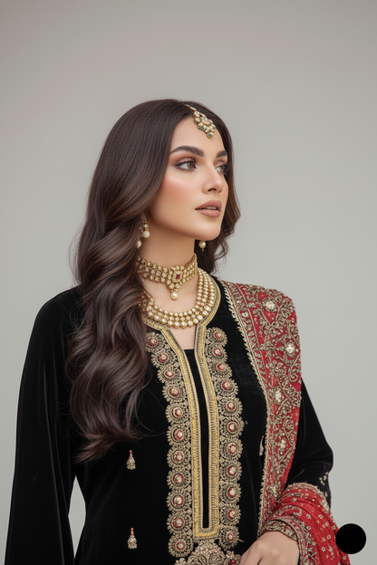 KB P242 Pakistani women's crinkle chiffon embroidered outfit back view