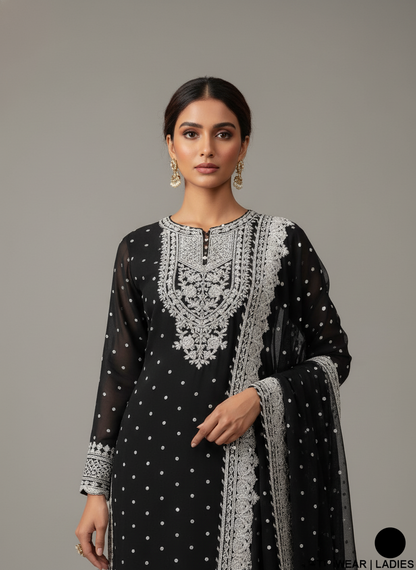 ABL 3837 chiffon Pakistani women's straight shirt with gharara side view