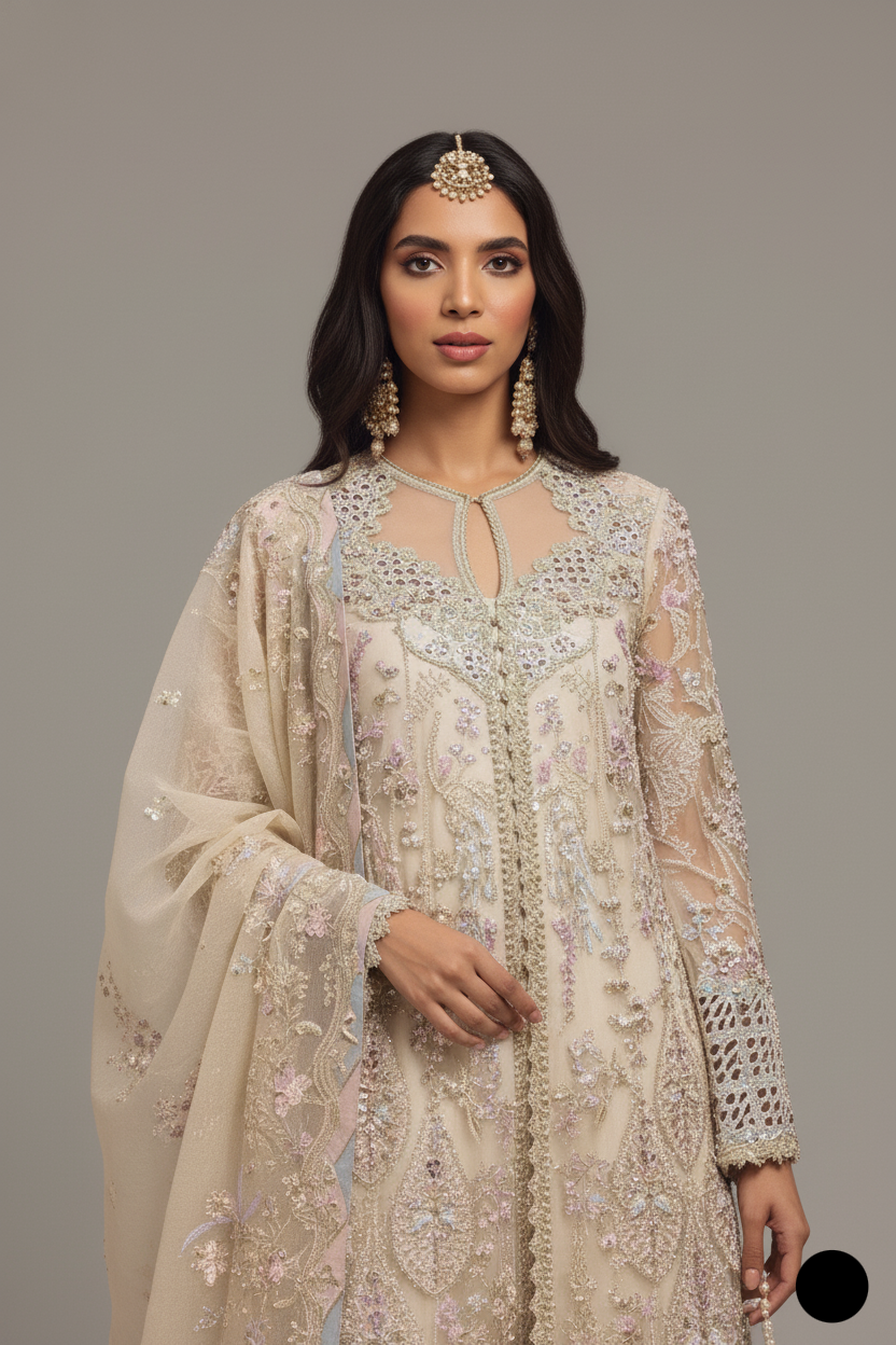 Off white organza Pakistani women's straight shirt side view