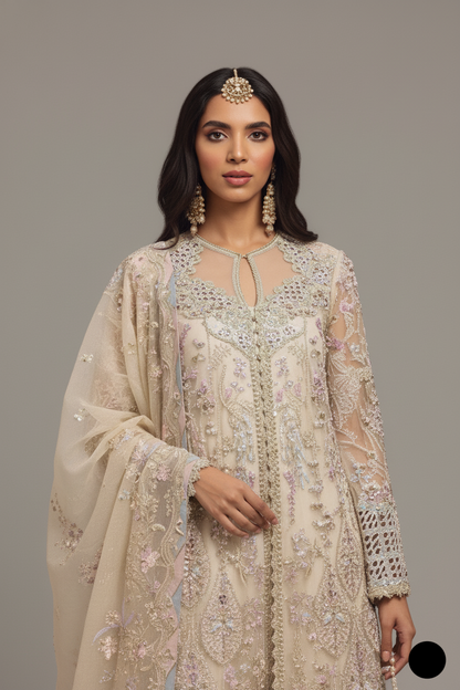 Off white organza Pakistani women's straight shirt side view