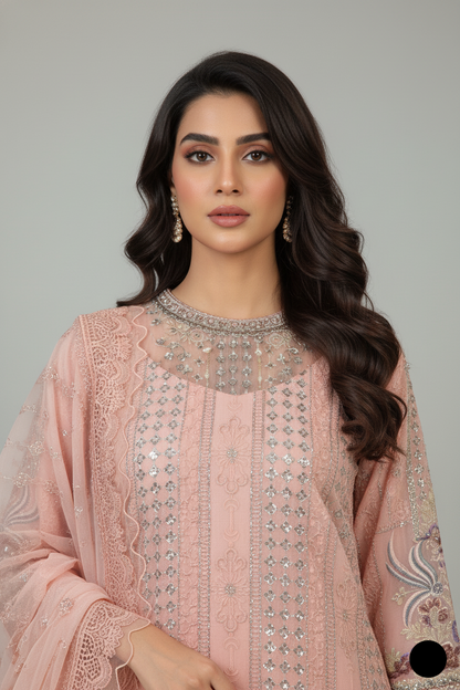 ABL 4075 - Beige Chiffon Straight 3-Piece Women's Pakistani Suit