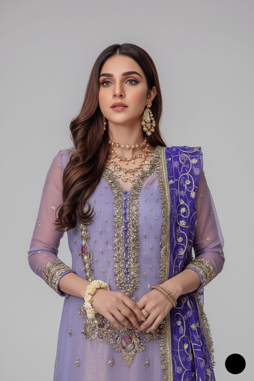 KB P235 Pakistani women's resham karandi formal outfit back view