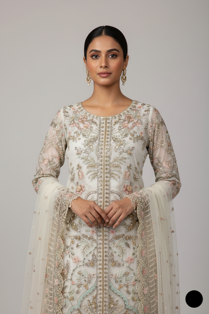 Off white organza Pakistani women's short shirt side view
