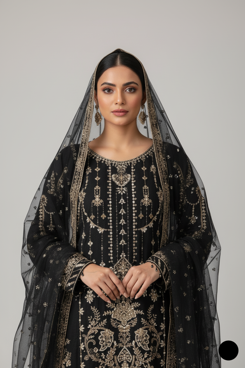 ABL 4057 Pakistani women's organza straight shirt with organza dupatta detail view