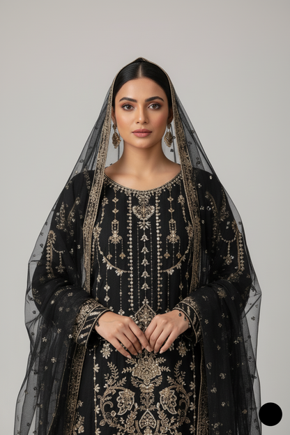 ABL 4057 Pakistani women's organza straight shirt with organza dupatta detail view