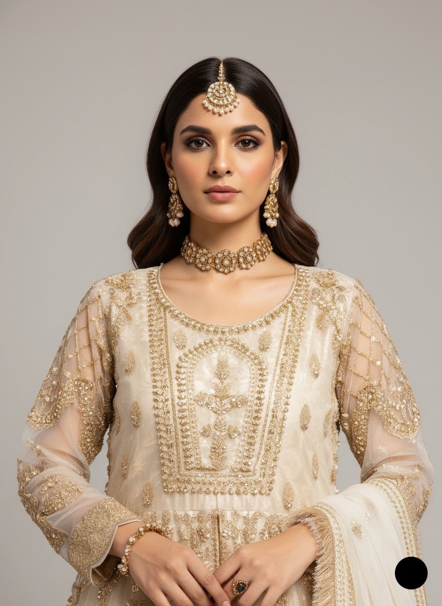 Off white organza Pakistani women's short shirt side view