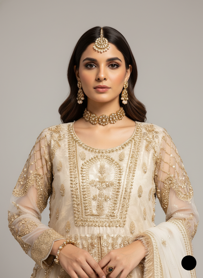 Off white organza Pakistani women's short shirt side view