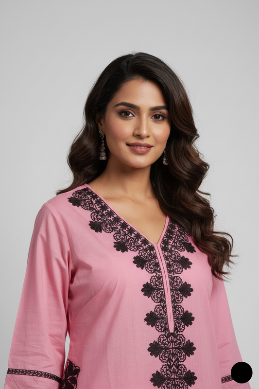 Pink lawn Pakistani women's A-Line casual shirt side view
