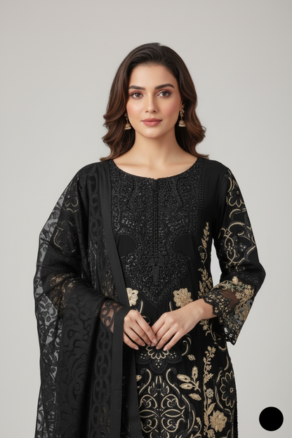 Black chiffon Pakistani women's straight shirt with plazo side view