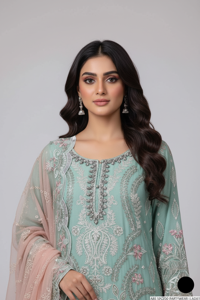 Ferozi chiffon Pakistani women's straight shirt with plazo side view