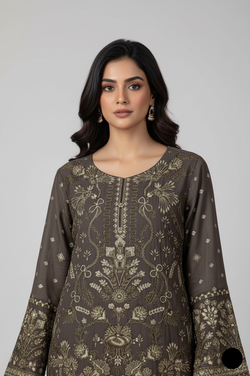 Mehndi green organza Pakistani women's straight shirt side view
