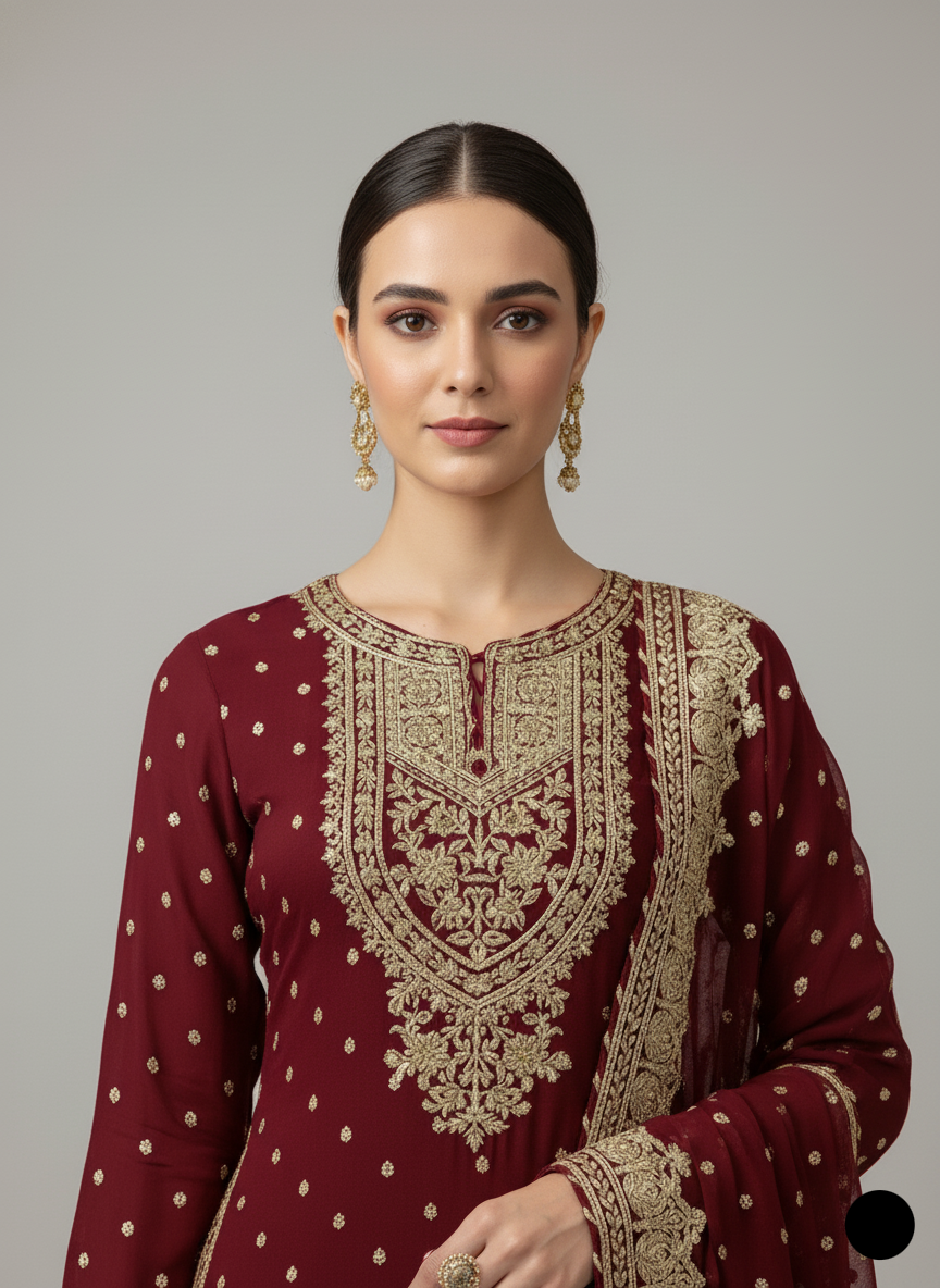 ABL 3837 Pakistani women's chiffon straight shirt gharara back view