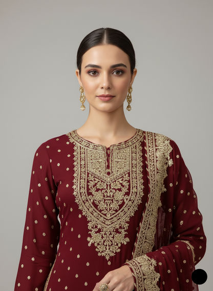 ABL 3837 Pakistani women's chiffon straight shirt gharara back view