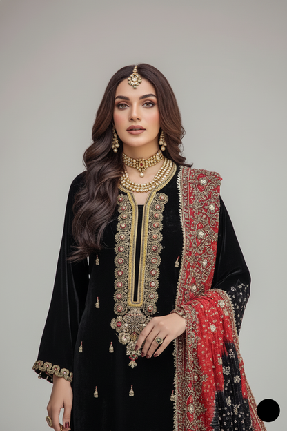KB P242 crinkle chiffon Pakistani women's embroidered outfit side view