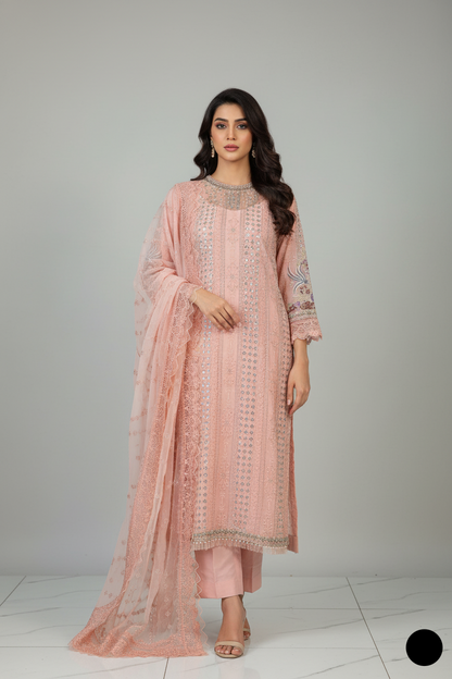 ABL 4075 - Beige Chiffon Straight 3-Piece Women's Pakistani Suit