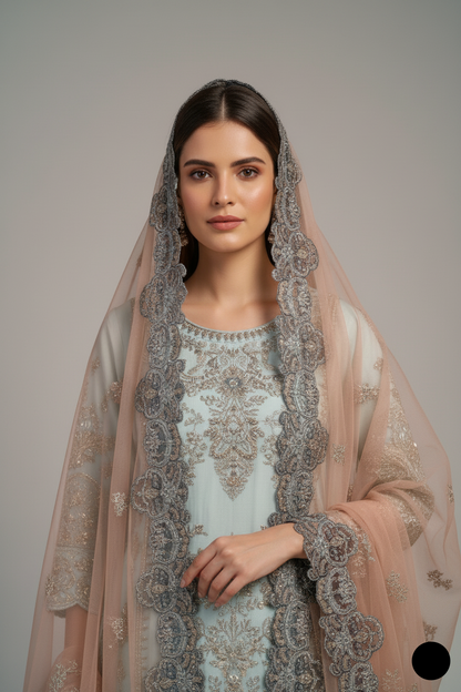 ABS 3153 chiffon Pakistani women's straight shirt with plazo side view
