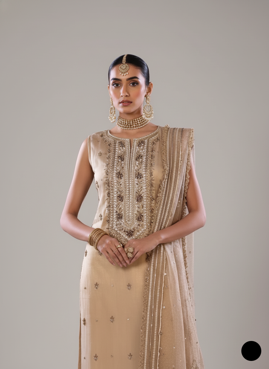 KB P254 Pakistani women's luxury masuri outfit detail view