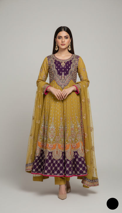 Chiffon long maxi ABS 3028 - Pakistani women's luxury formal wear with grip trouser front view