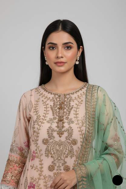 PNW 6269 chiffon Pakistani women's straight shirt side view