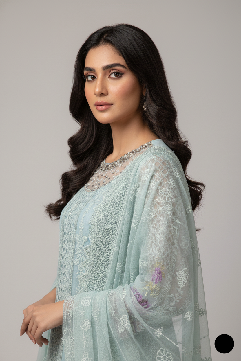 ABL 4075 Pakistani women's chiffon straight shirt back view