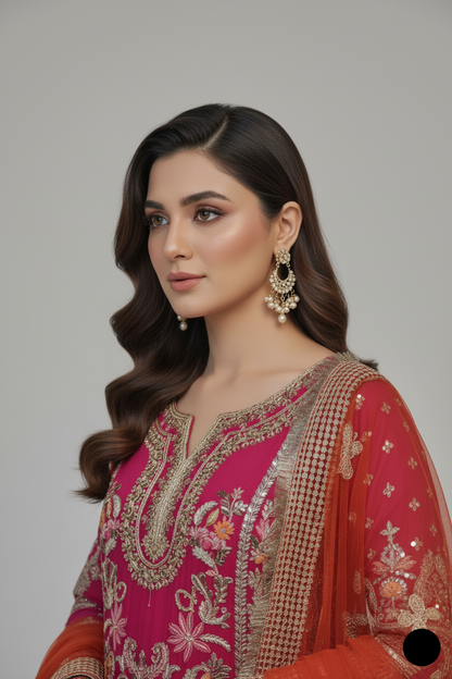ABS 3292 Pakistani women's chiffon straight shirt plazo back view
