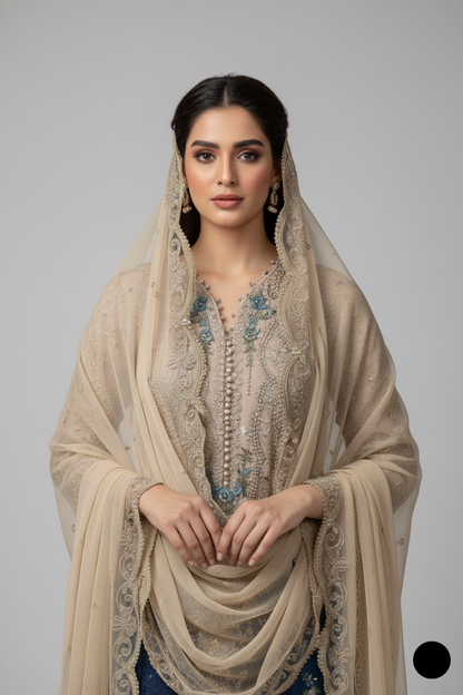 Skin organza Pakistani women's A-Line shirt side view