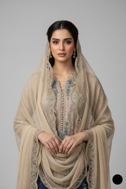 Skin organza Pakistani women's A-Line shirt side view