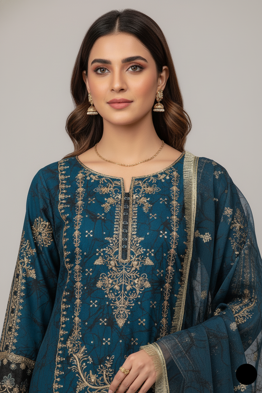 PNW 6281 chiffon Pakistani women's straight shirt with plazo side view