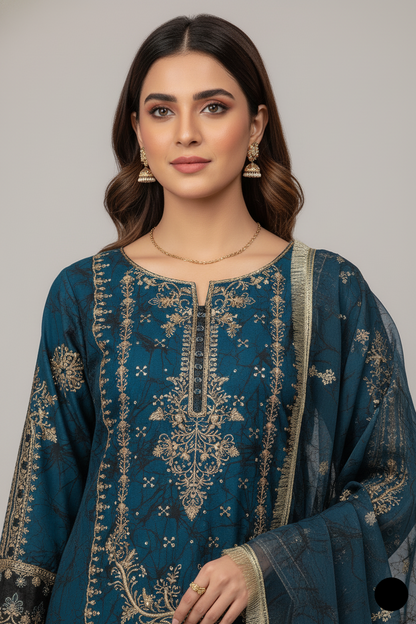 PNW 6281 chiffon Pakistani women's straight shirt with plazo side view