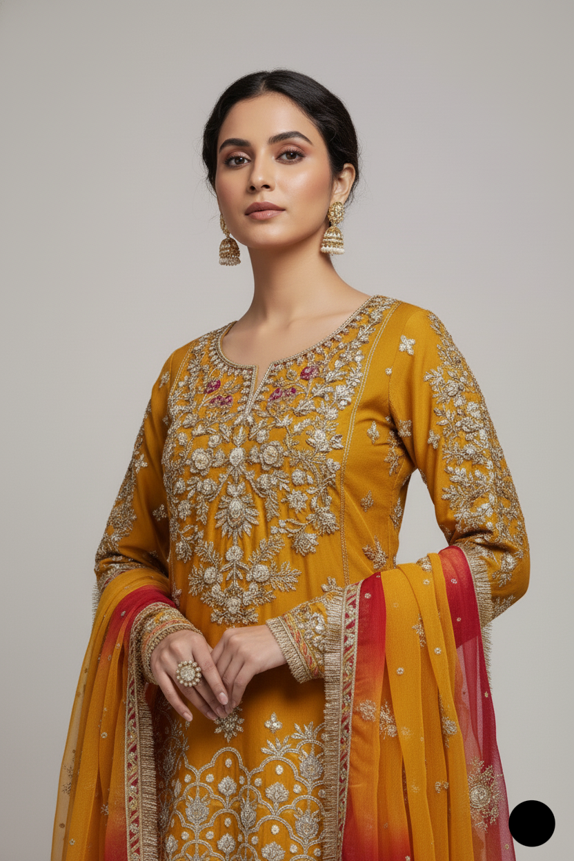 ABS 3156 Pakistani women's organza gharara outfit detail view