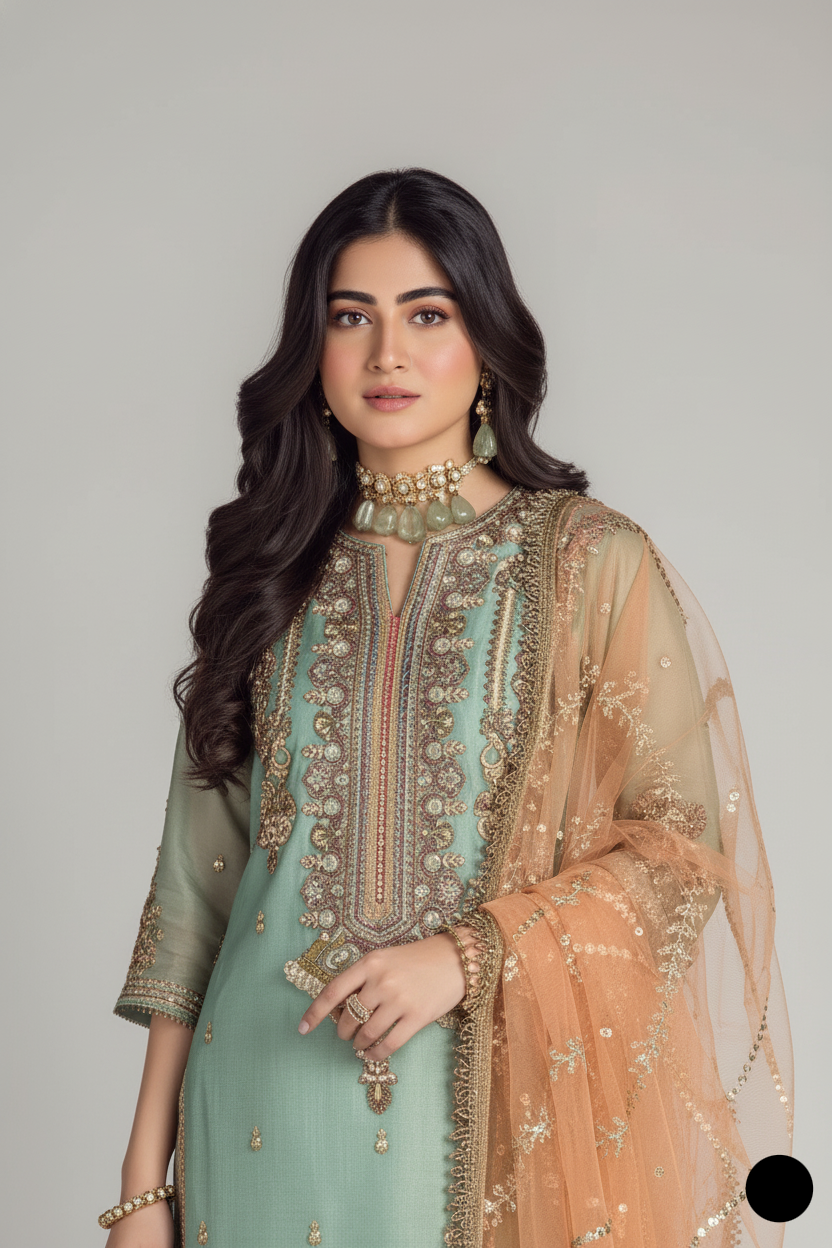 KB P237 trouser pure resham Pakistani women's hand embroidered outfit side view