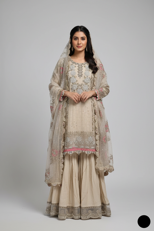 Organza straight shirt sharara ABL 3986 - Pakistani women's festive formal wear with organza dupatta front view
