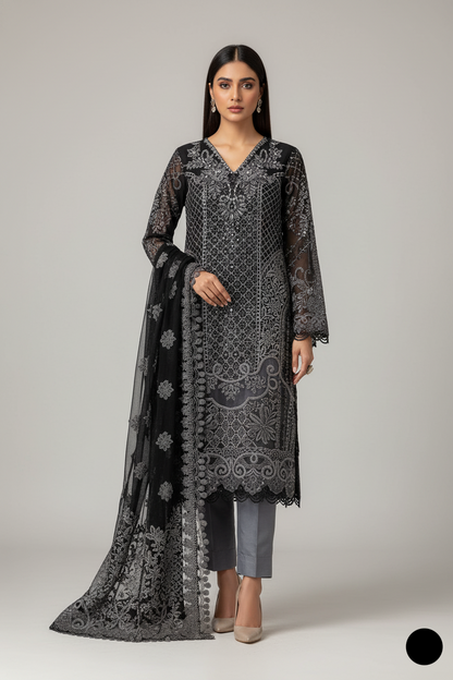 Chiffon A-Line shirt ABL 4074 - Pakistani women's elegant outfit with viscose trouser front view